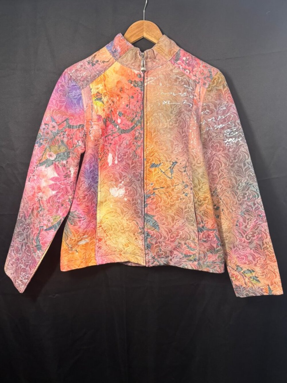 Kaktus Multicolor Floral Zip Jacket, Artsy Wearable Art Y2K Boho Size L